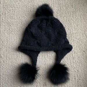 Black Fox fur pom pom beanie